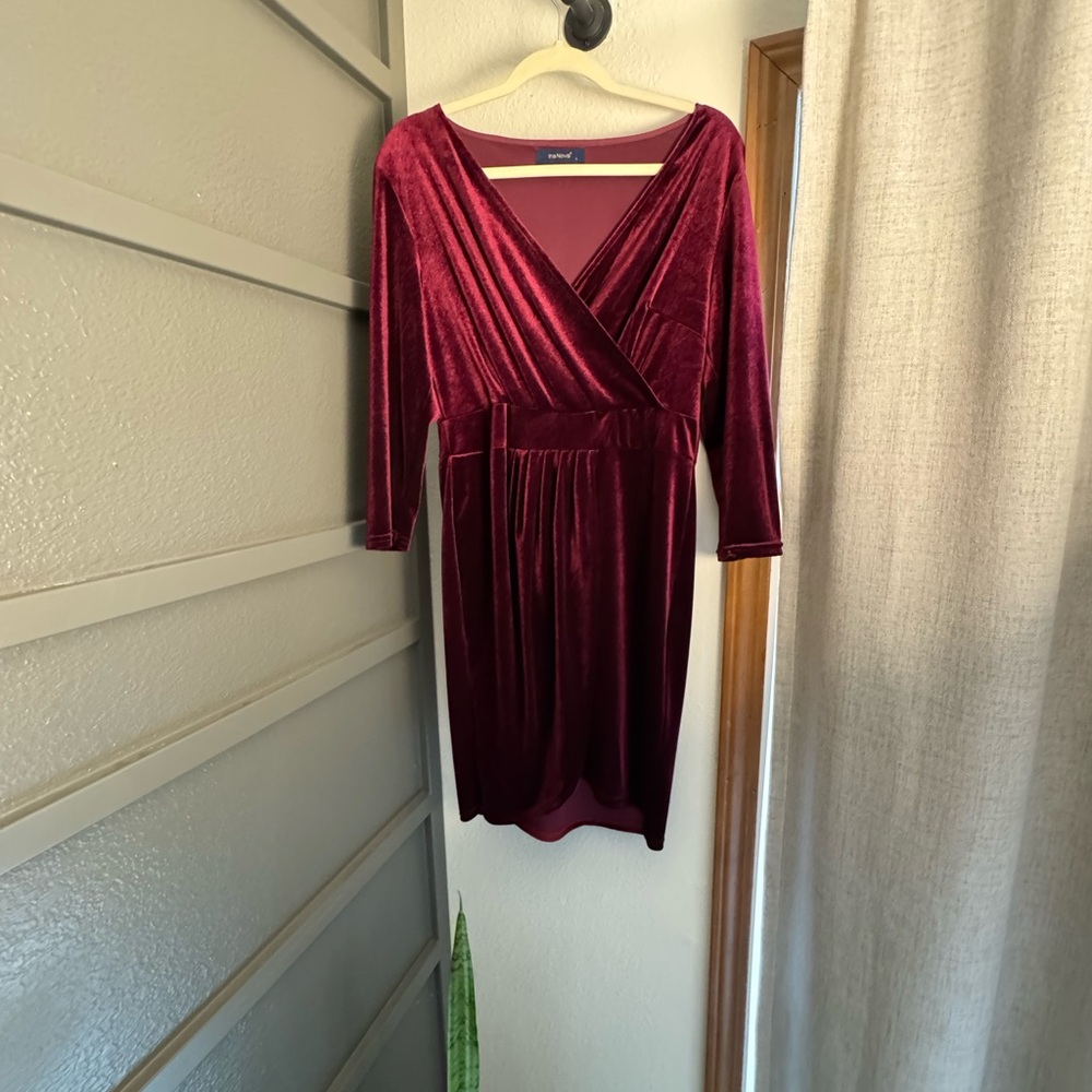 Elegant Velvet Wrap Dress in Rich Burgundy